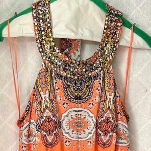 Inc International Concepts Blissful Medallion Beaded Neck Midi Dress Coral